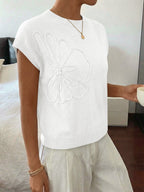 Saodimallsu Womens Short Sleeve Trendy Floral Pullover Sweaters