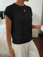 Saodimallsu Womens Short Sleeve Trendy Floral Pullover Sweaters