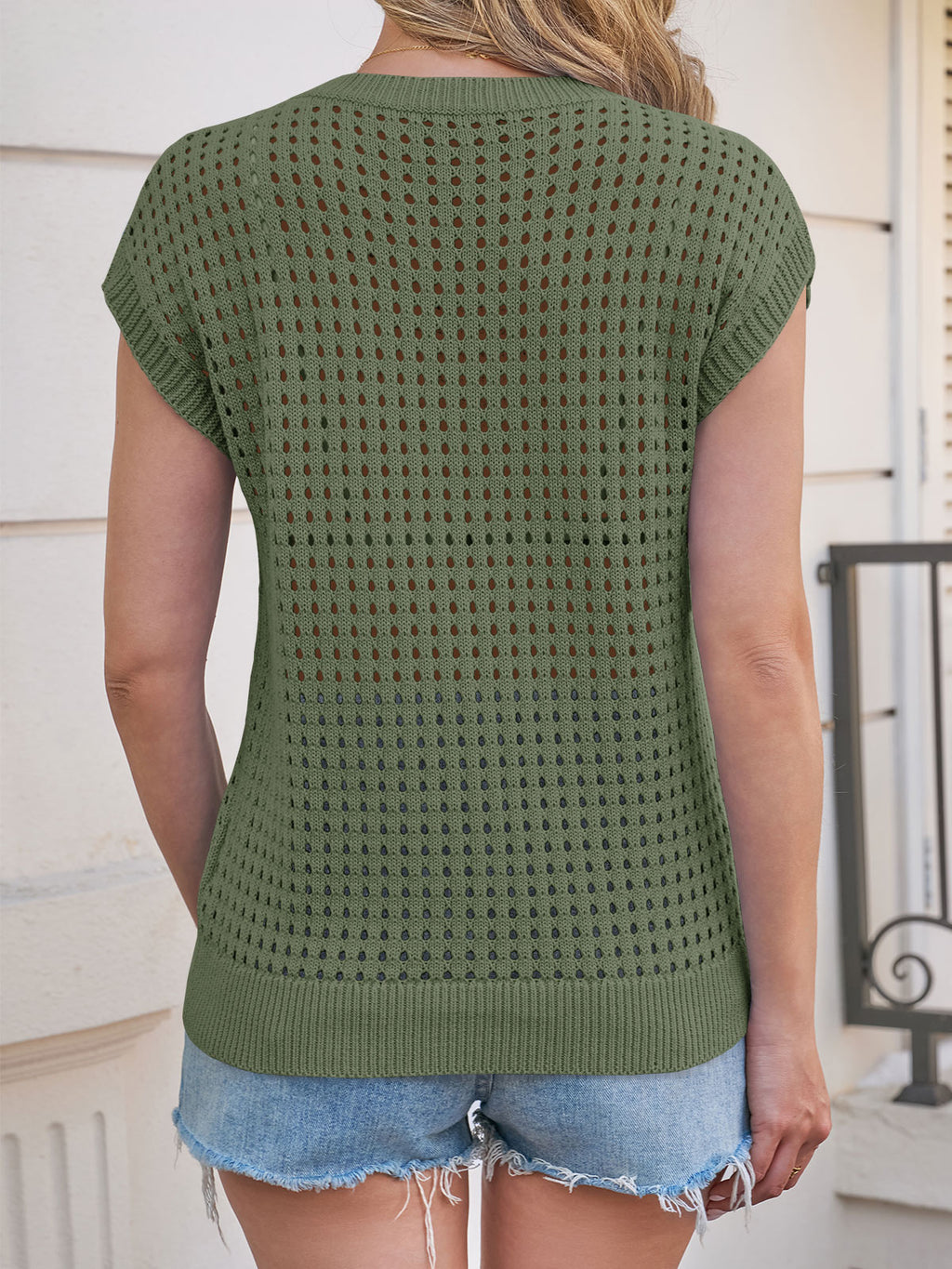 Saodimallsu Womens Summer Crochet Cap Sleeve Sweater Tops