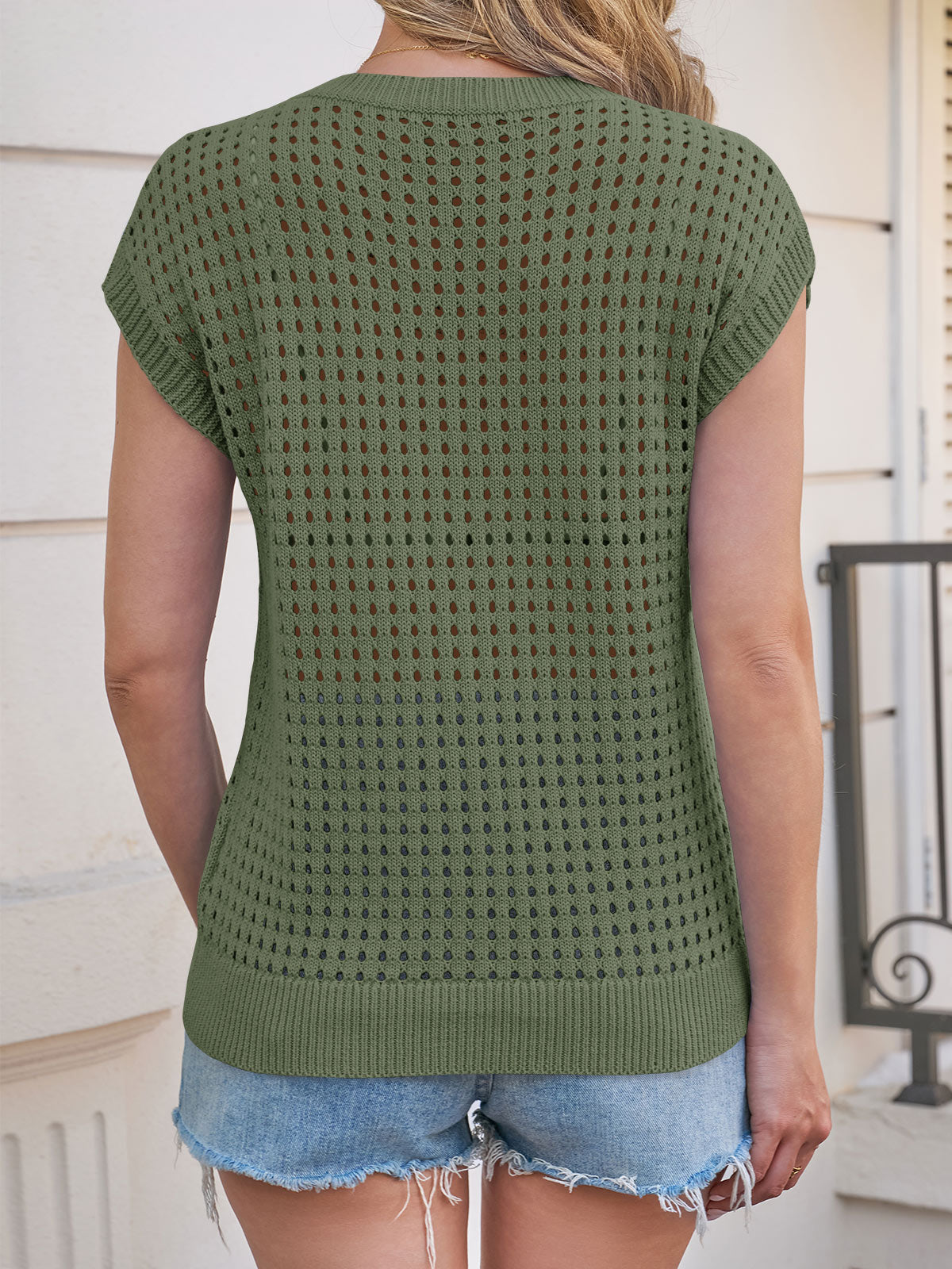 Saodimallsu Womens Summer Crochet Cap Sleeve Sweater Tops