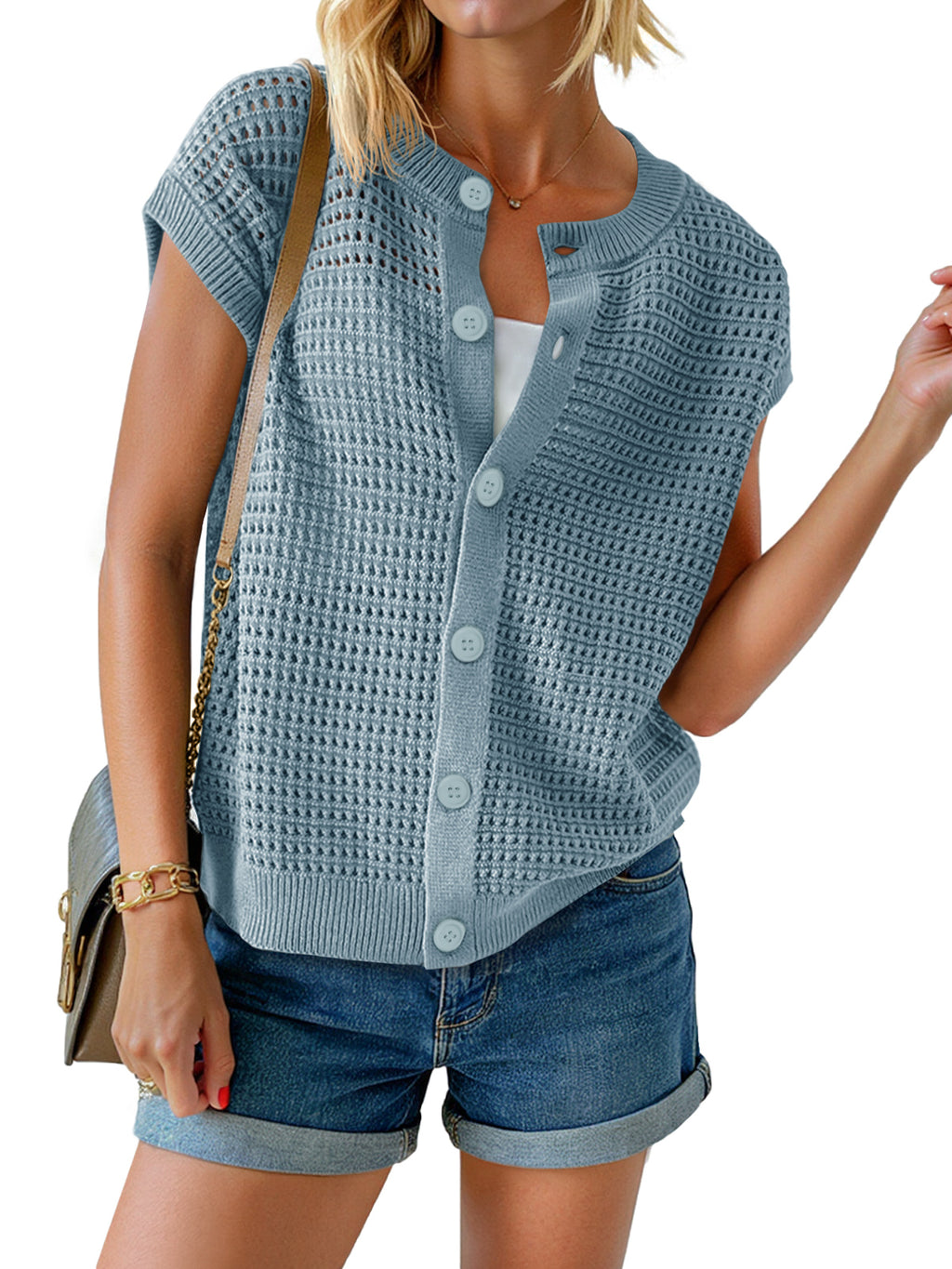 Saodimallsu Womens Short Cap Sleeve Sweater Vest