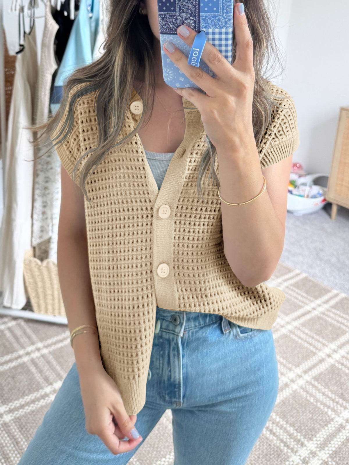 Saodimallsu Womens Short Cap Sleeve Sweater Vest