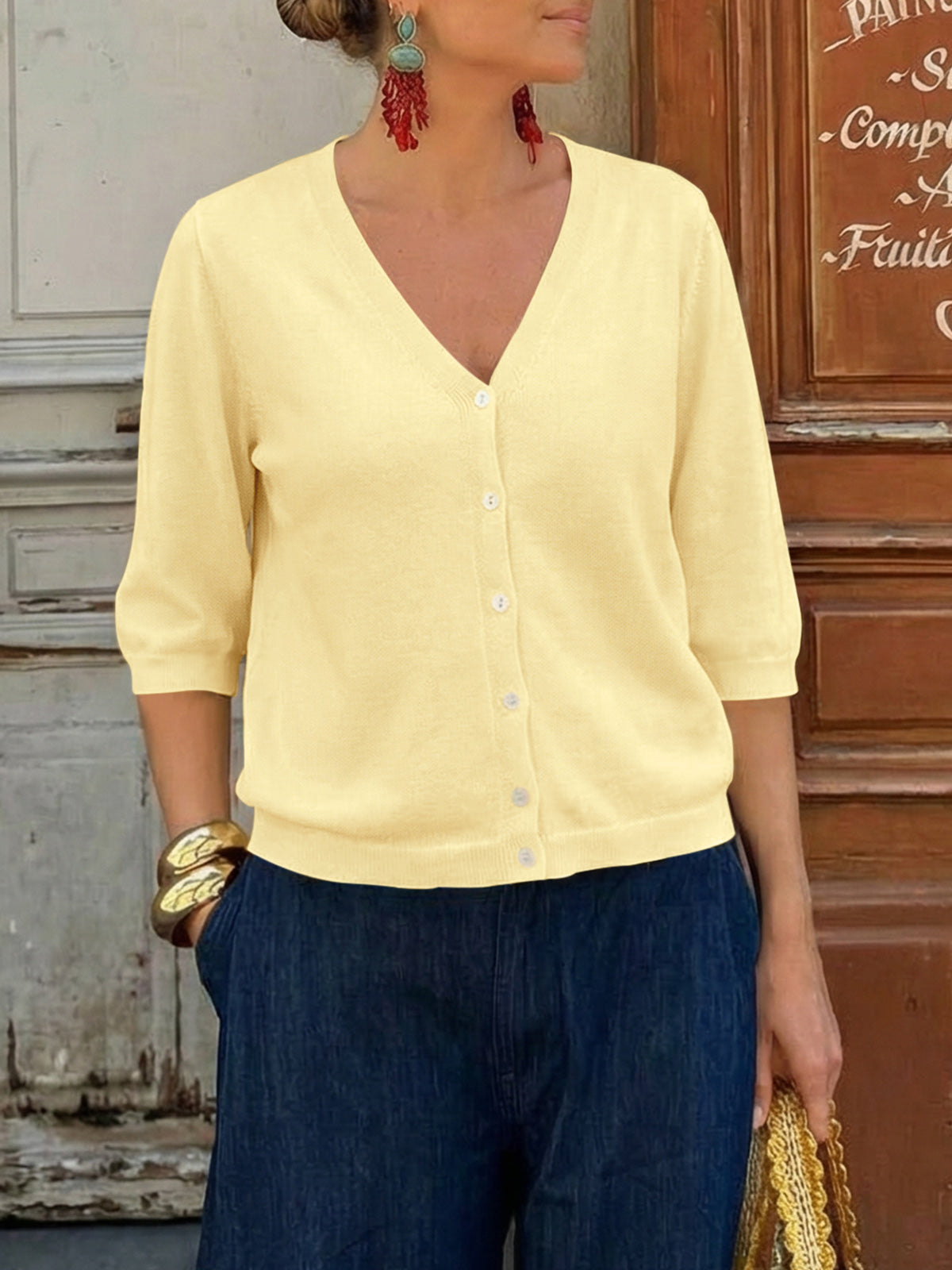 Womens Summer Lightweight V Neck Half Sleeve Knit Cardigans