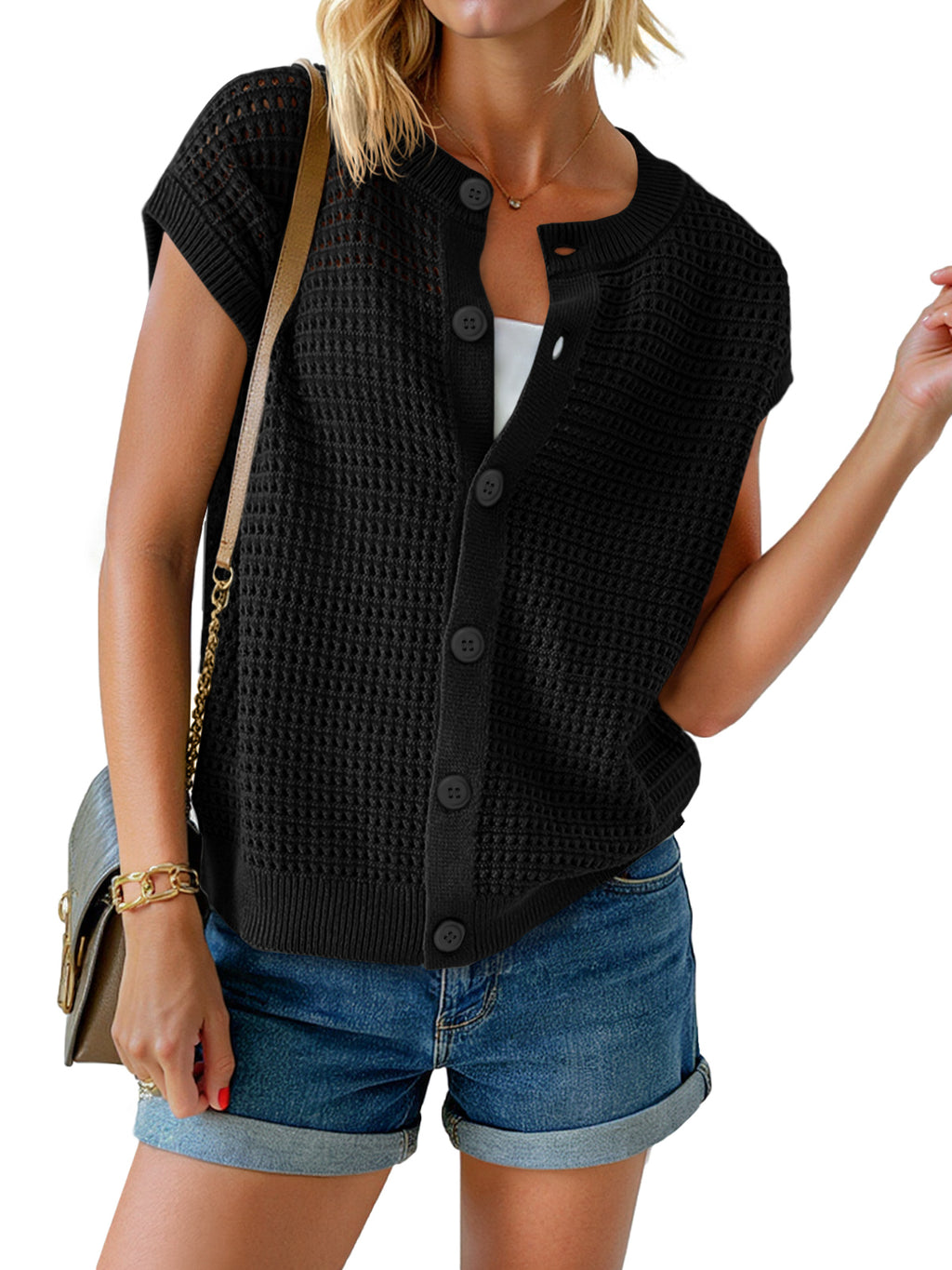Saodimallsu Womens Short Cap Sleeve Sweater Vest