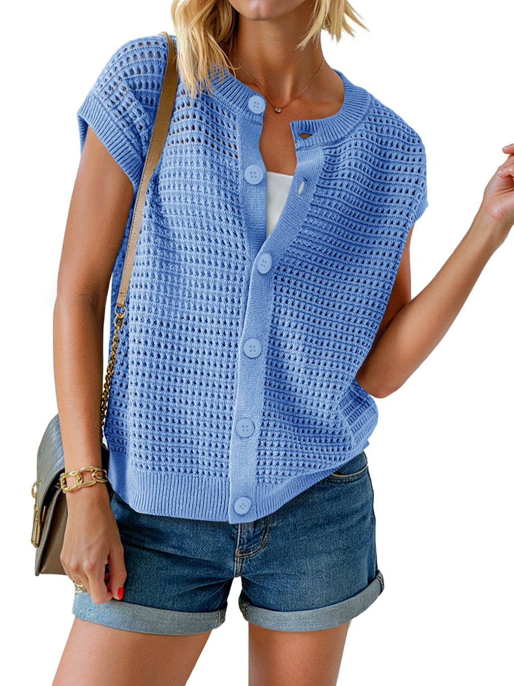 Saodimallsu Womens Short Cap Sleeve Sweater Vest