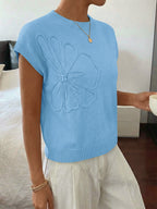 Saodimallsu Womens Short Sleeve Trendy Floral Pullover Sweaters