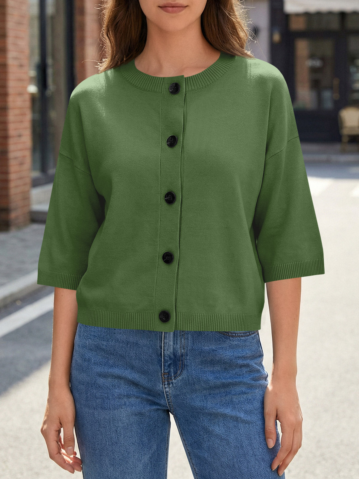 Saodimallsu Womens Short Sleeve Button Down Cardigan