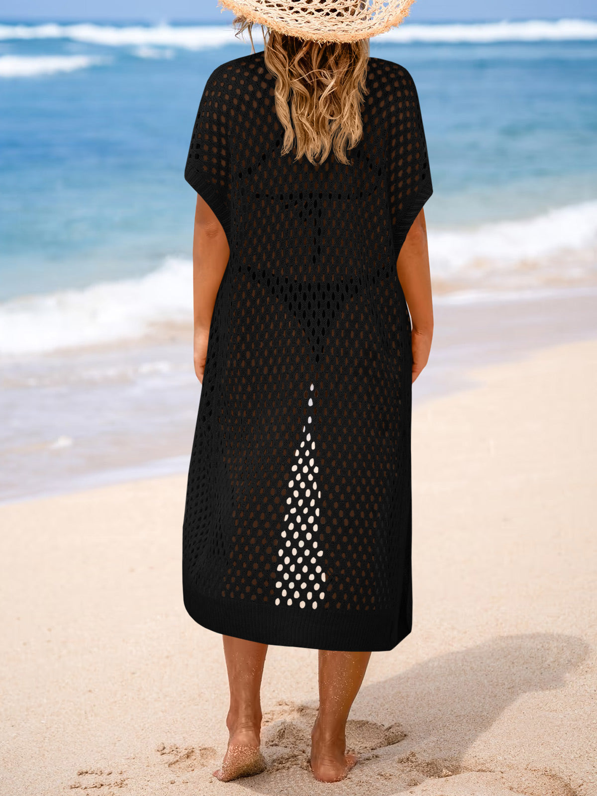 Saodimallsu Women Short Sleeve Crochet Swimsuit Coverup