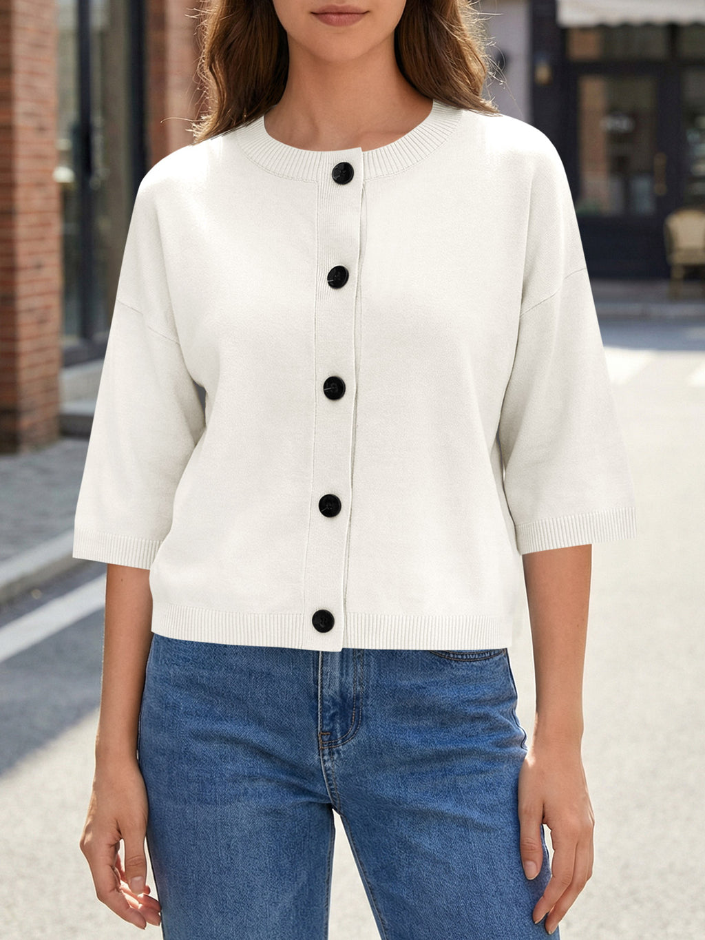 Saodimallsu Womens Short Sleeve Button Down Cardigan