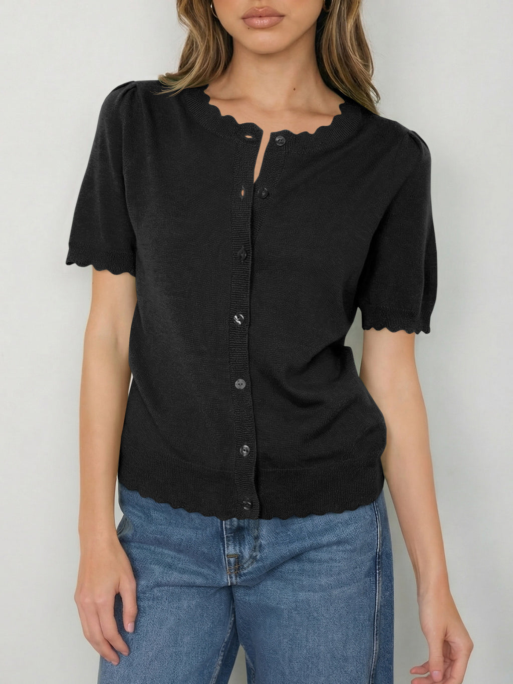 Saodimallsu Womens Puff Short Sleeve Cardigans