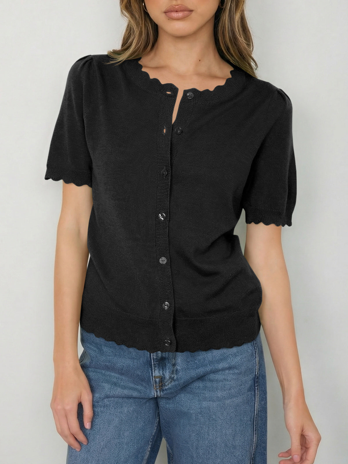 Saodimallsu Womens Puff Short Sleeve Cardigans