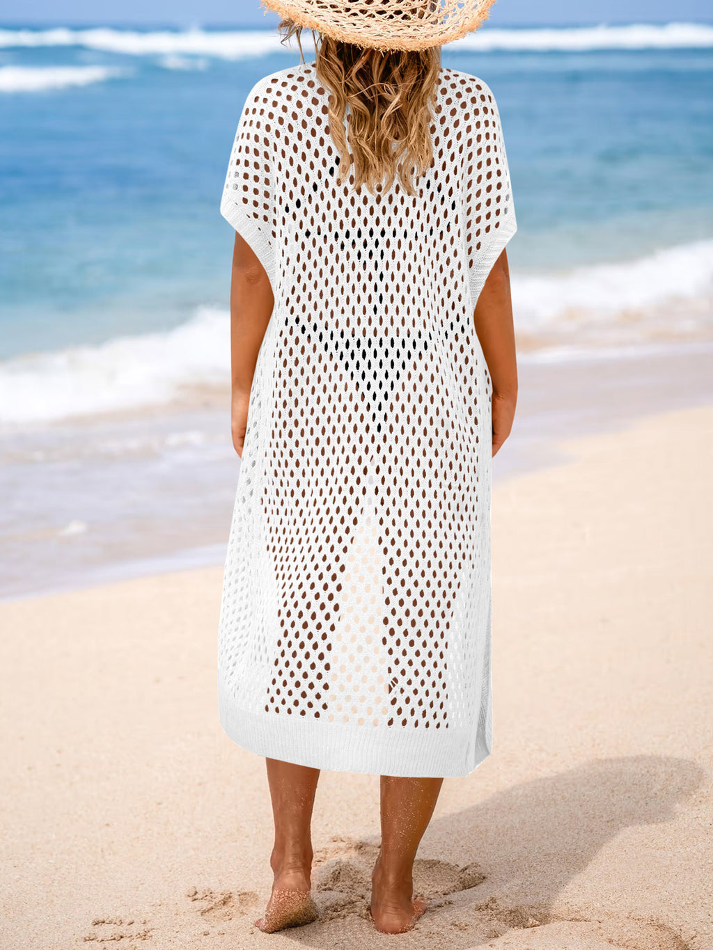 Saodimallsu Women Short Sleeve Crochet Swimsuit Coverup