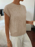 Saodimallsu Womens Short Sleeve Trendy Floral Pullover Sweaters