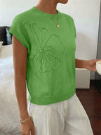 Saodimallsu Womens Short Sleeve Trendy Floral Pullover Sweaters