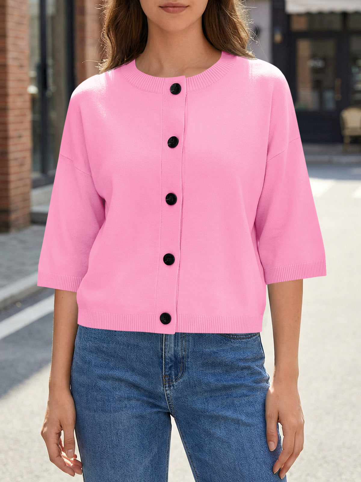Saodimallsu Womens Short Sleeve Button Down Cardigan