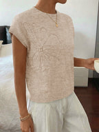 Saodimallsu Womens Short Sleeve Trendy Floral Pullover Sweaters