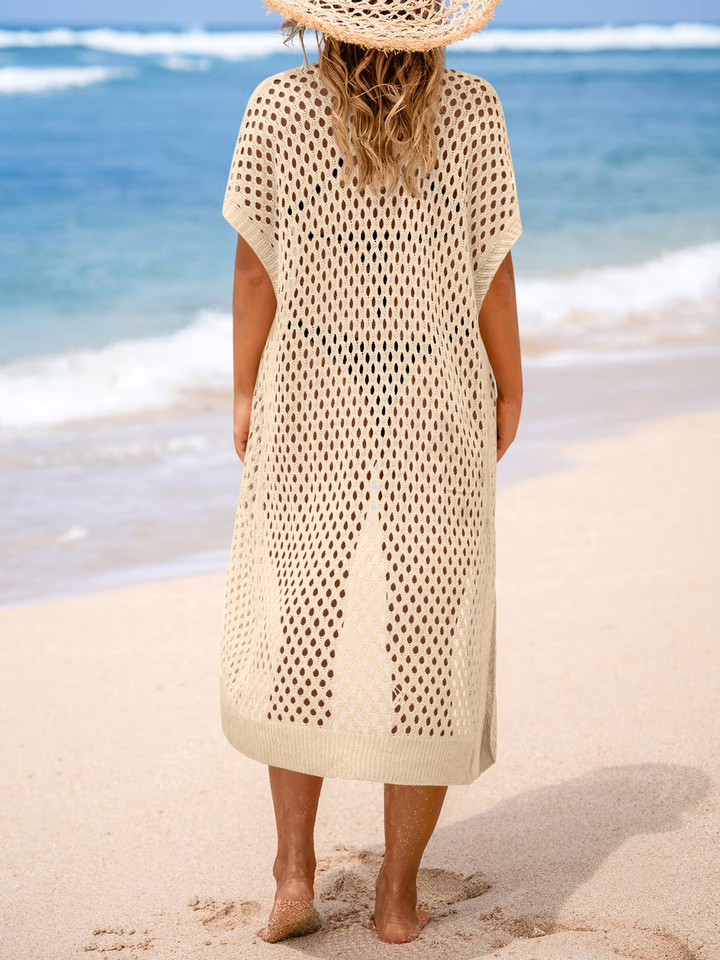 Saodimallsu Women Short Sleeve Crochet Swimsuit Coverup