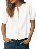 Saodimallsu Womens Puff Sleeve Button Down Cardigan
