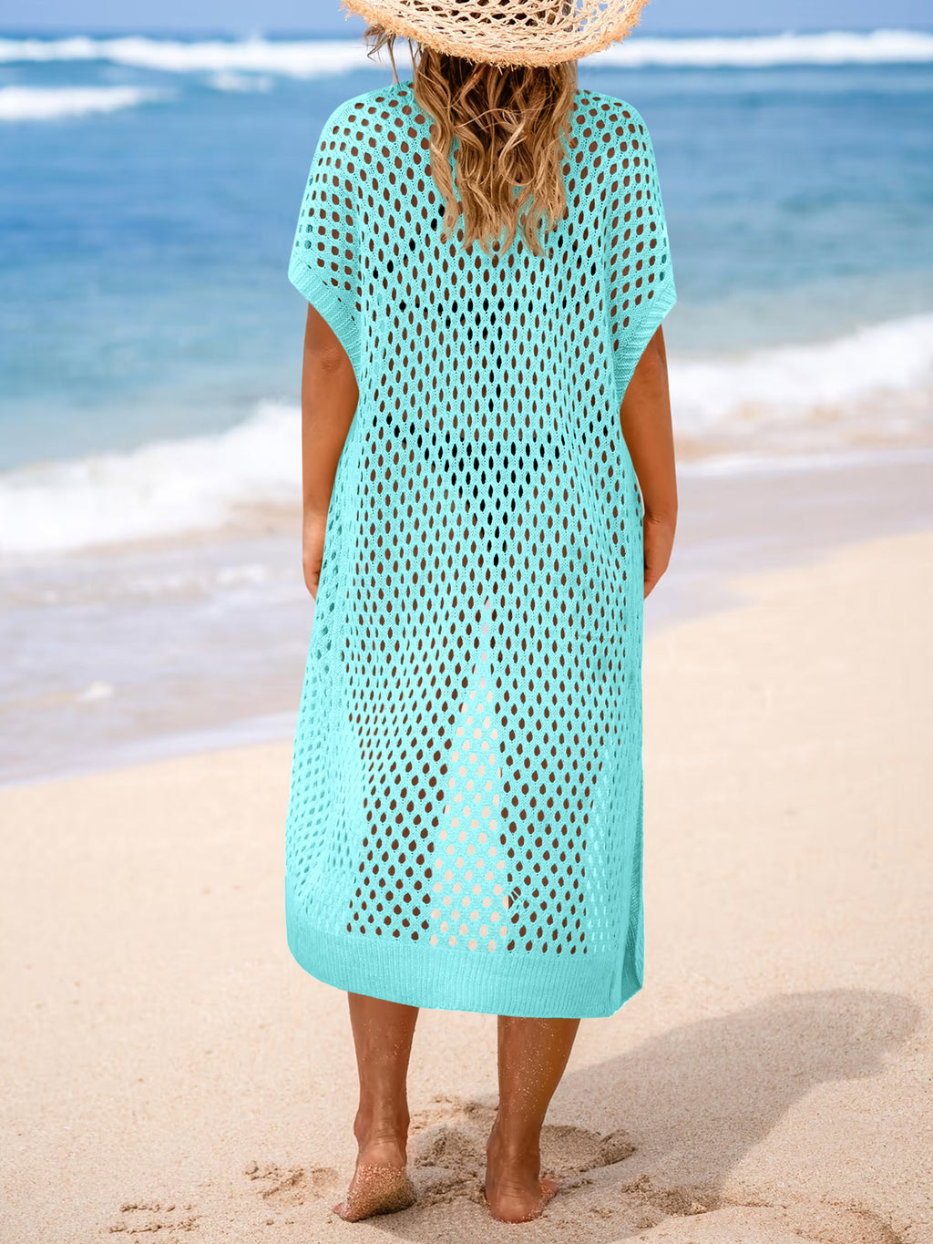 Saodimallsu Women Short Sleeve Crochet Swimsuit Coverup