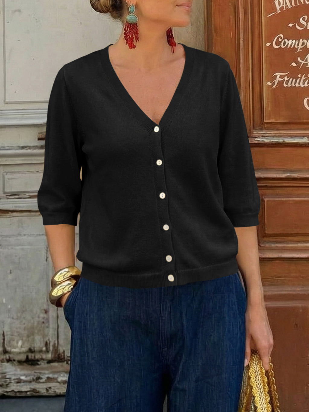 Womens Summer Lightweight V Neck Half Sleeve Knit Cardigans
