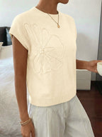 Saodimallsu Womens Short Sleeve Trendy Floral Pullover Sweaters