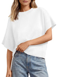 Saodimallsu Womens Short Sleeve Crew Neck Knit Sweater