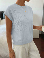 Saodimallsu Womens Short Sleeve Trendy Floral Pullover Sweaters