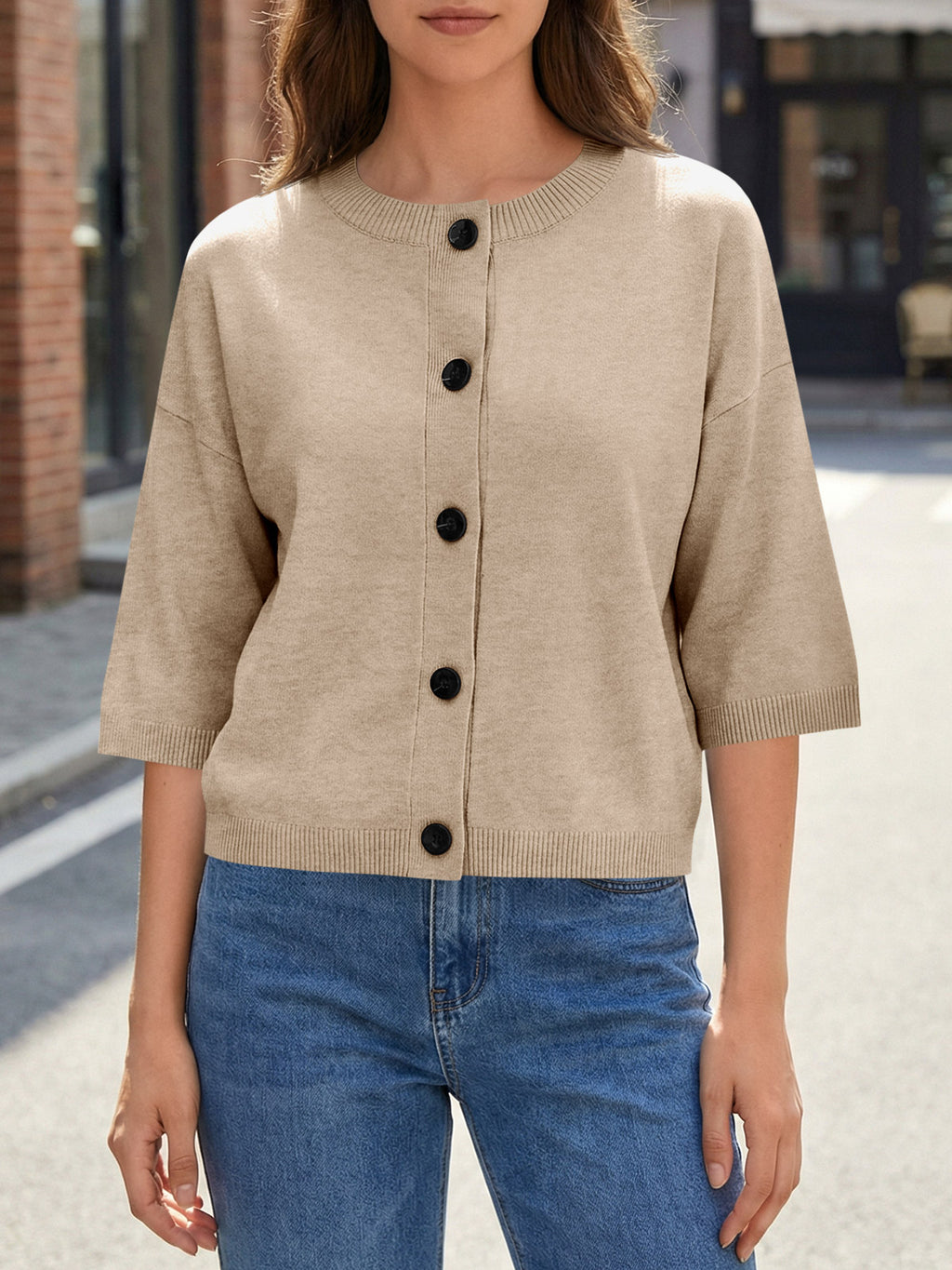 Saodimallsu Womens Short Sleeve Button Down Cardigan