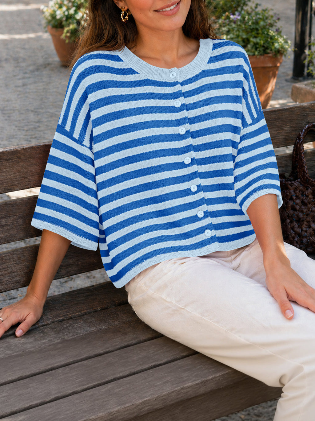 Saodimallsu Women Striped Cropped Cardigan