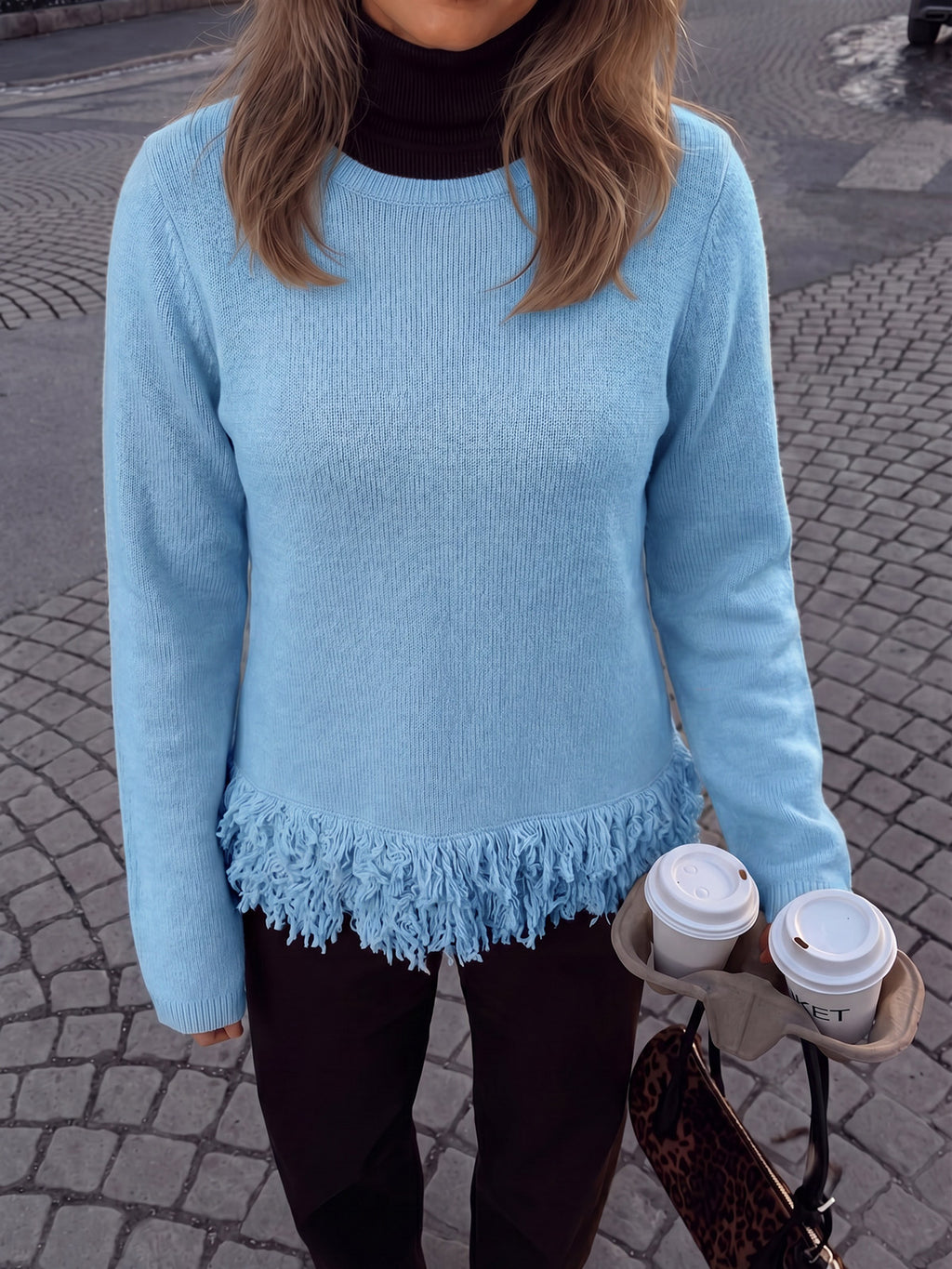 Saodimallsu Women Boho Fringe Knit Sweater