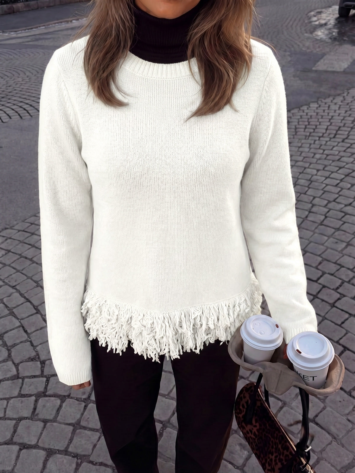 Saodimallsu Women Boho Fringe Knit Sweater