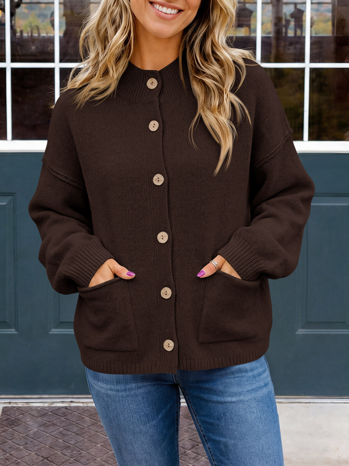 Saodimallsu Women Button-Up Knit Cardigan with Pockets