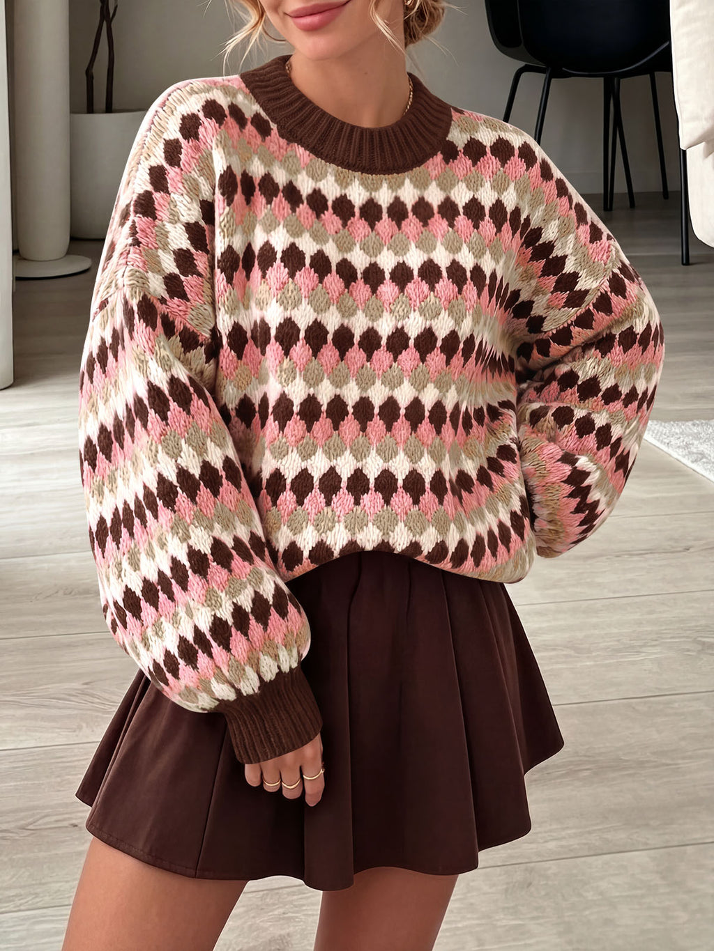 Saodimallsu Women Color Block Knit Sweater