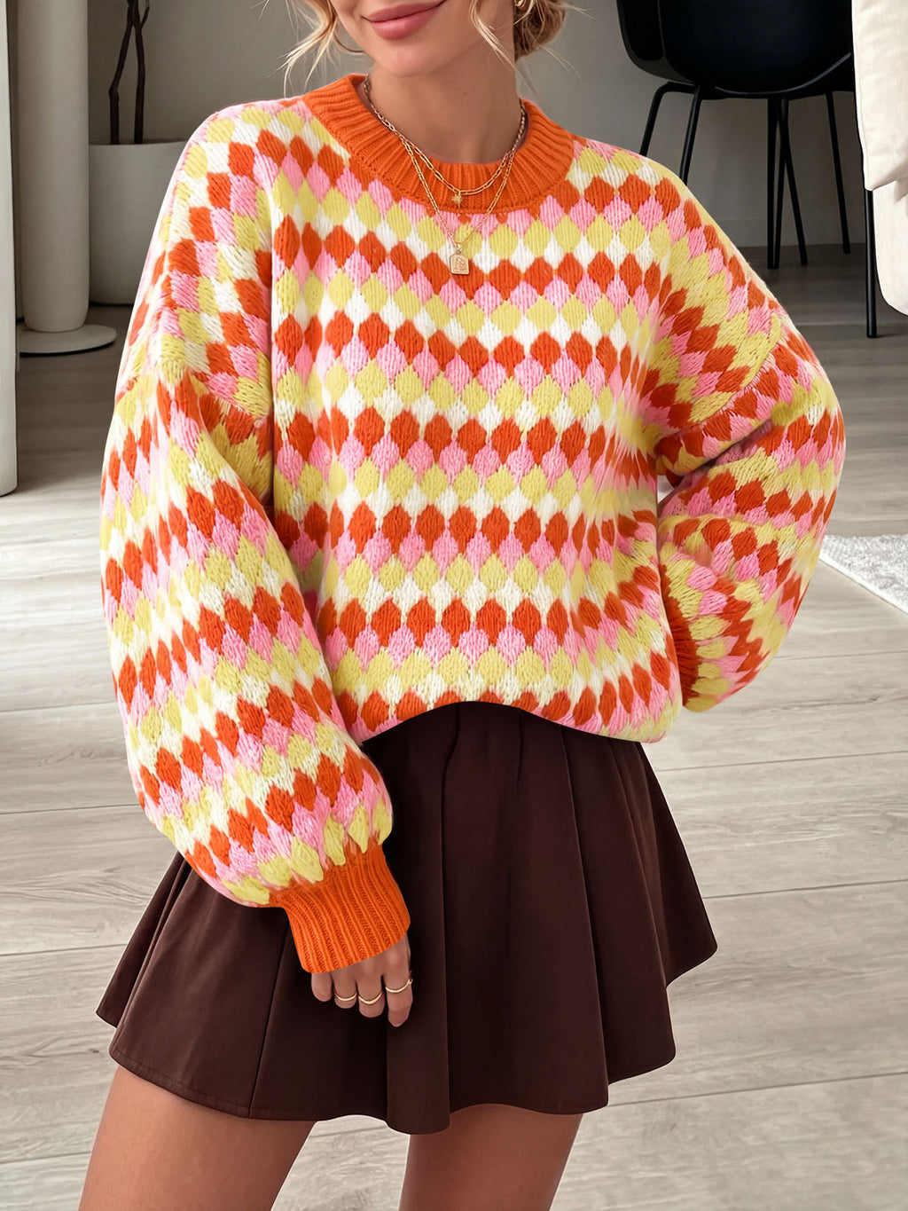 Saodimallsu Women Color Block Knit Sweater