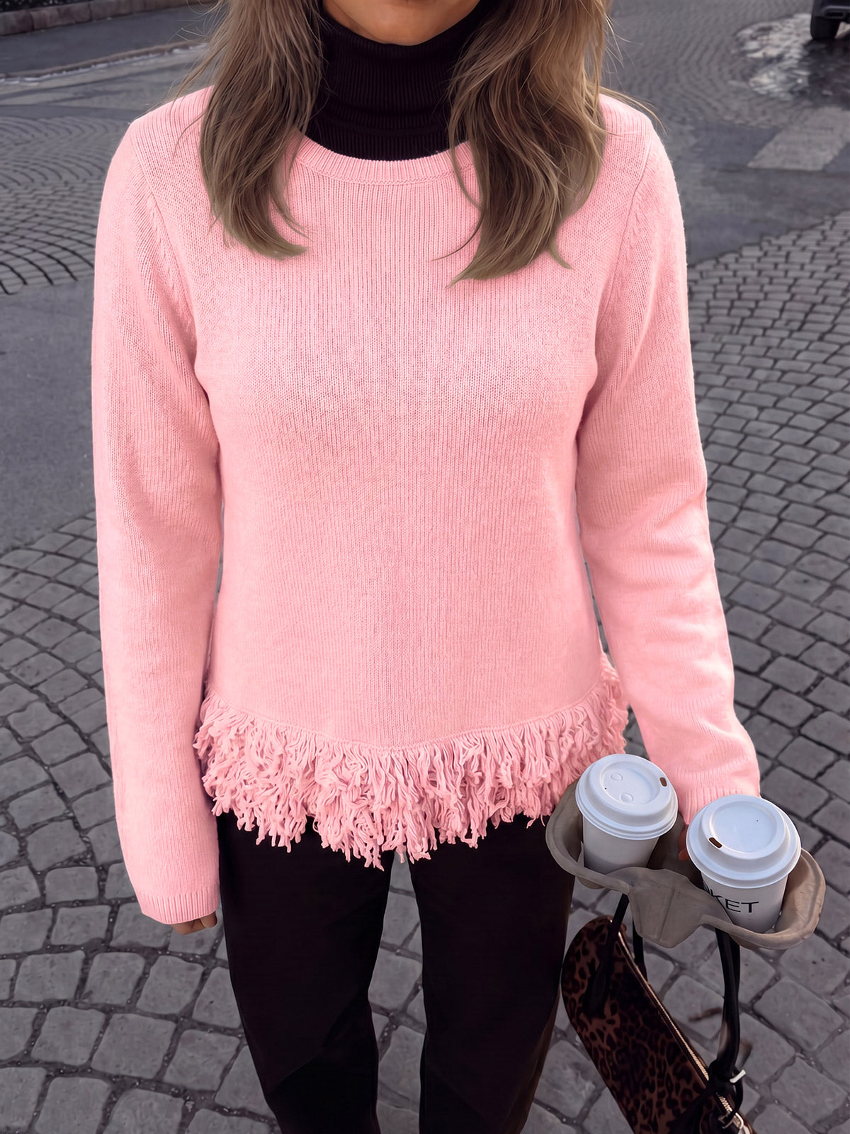 Saodimallsu Women Boho Fringe Knit Sweater