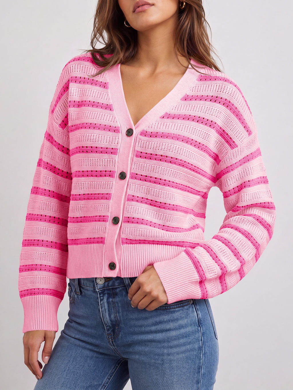 Saodimallsu Womens Striped Crochet Cardigan Tops