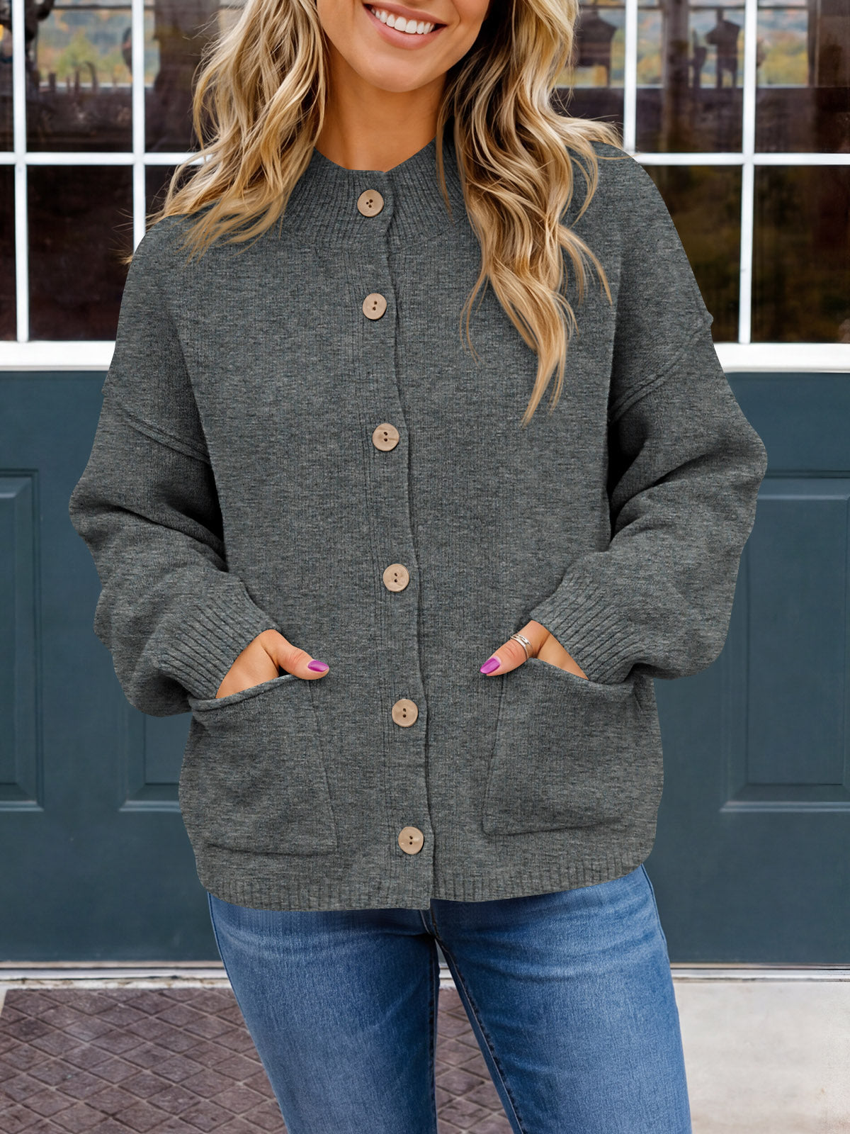 Saodimallsu Women Button-Up Knit Cardigan with Pockets