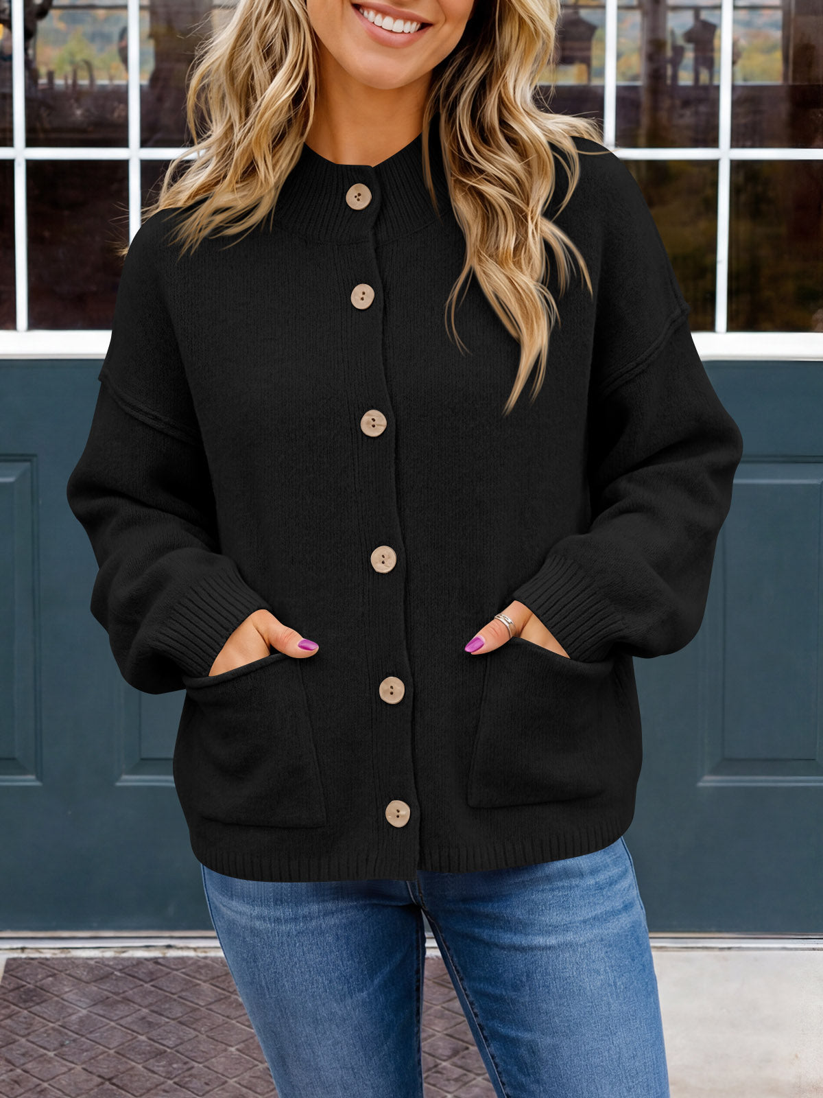 Saodimallsu Women Button-Up Knit Cardigan with Pockets