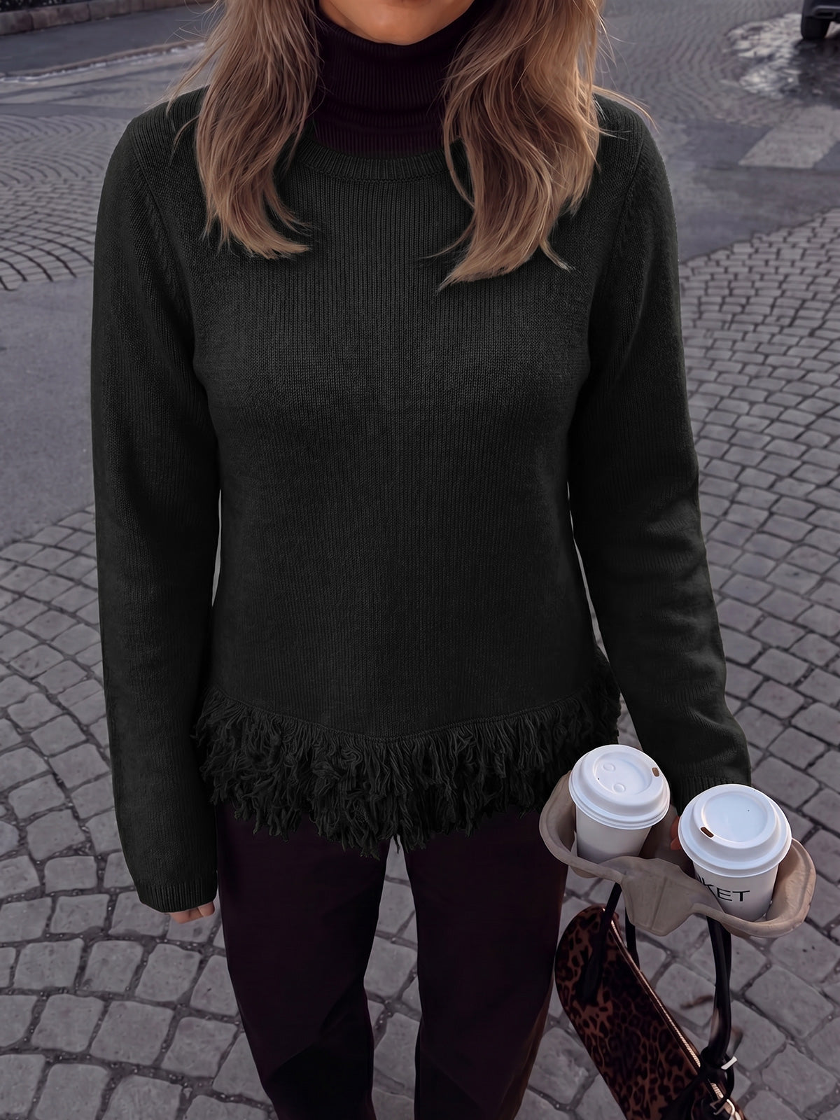 Saodimallsu Women Boho Fringe Knit Sweater