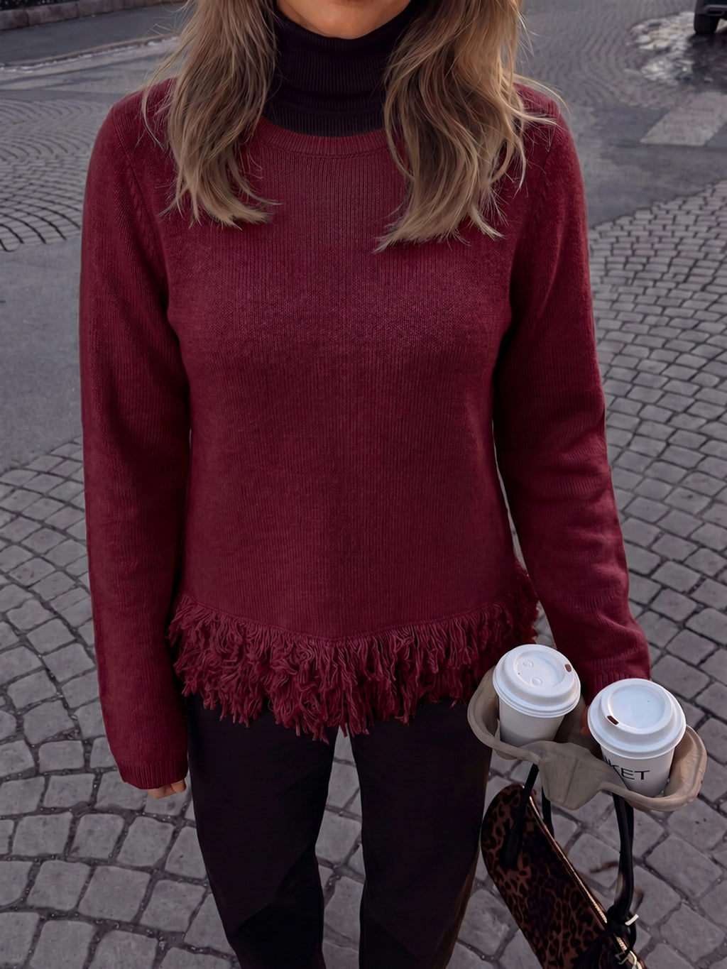Saodimallsu Women Boho Fringe Knit Sweater