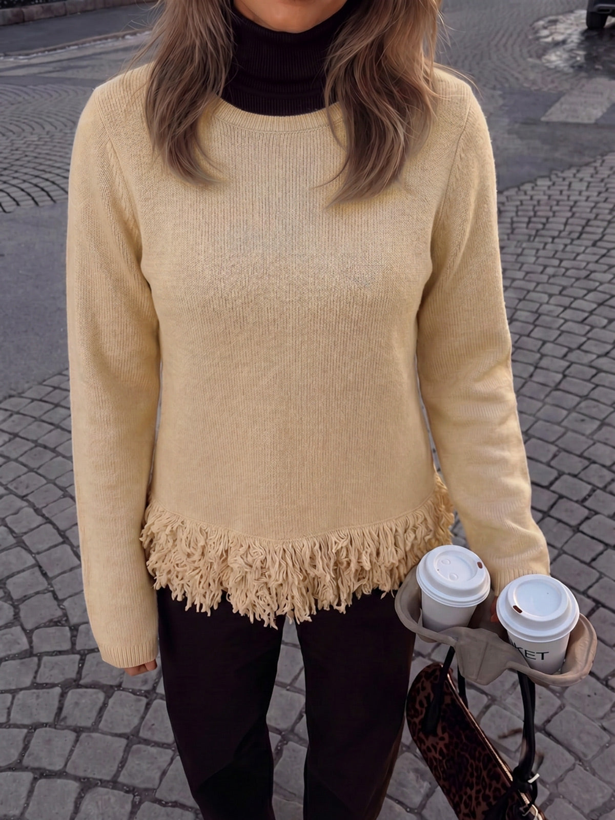 Saodimallsu Women Boho Fringe Knit Sweater