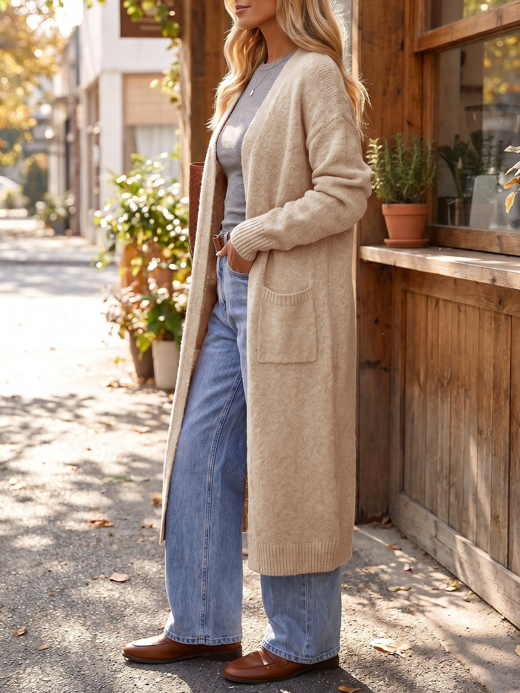 Saodimallsu Women Long Open Front Knit Cardigan Duster