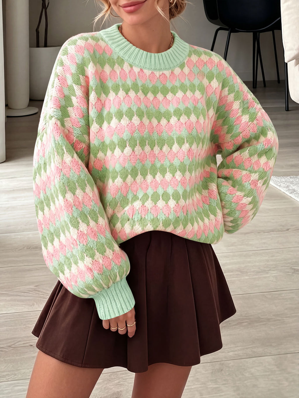 Saodimallsu Women Color Block Knit Sweater