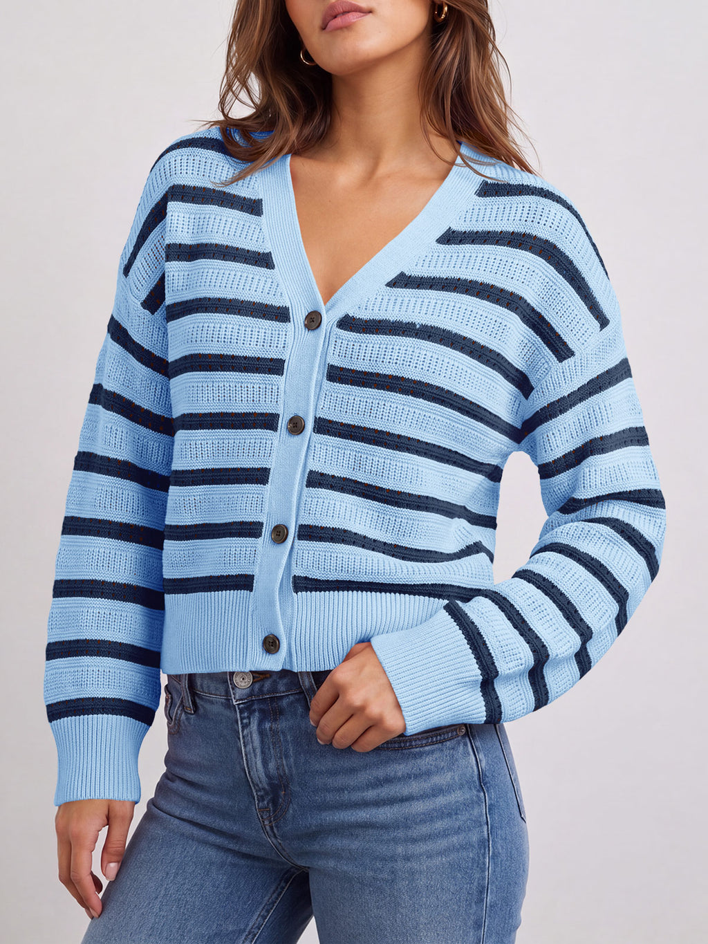 Saodimallsu Womens Striped Crochet Cardigan Tops