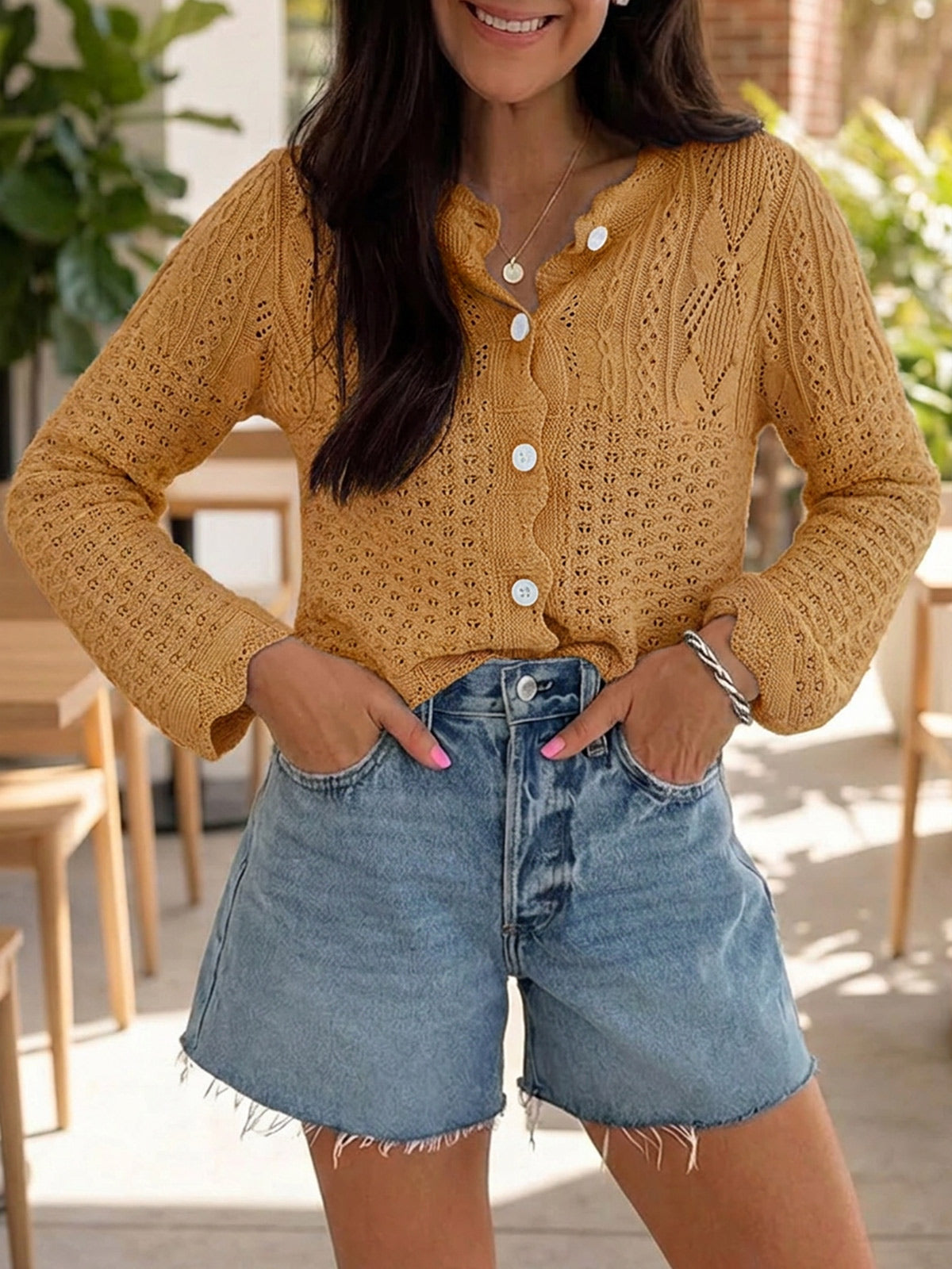 Saodimallsu Womens Crochet Cotton Knit Cardigans