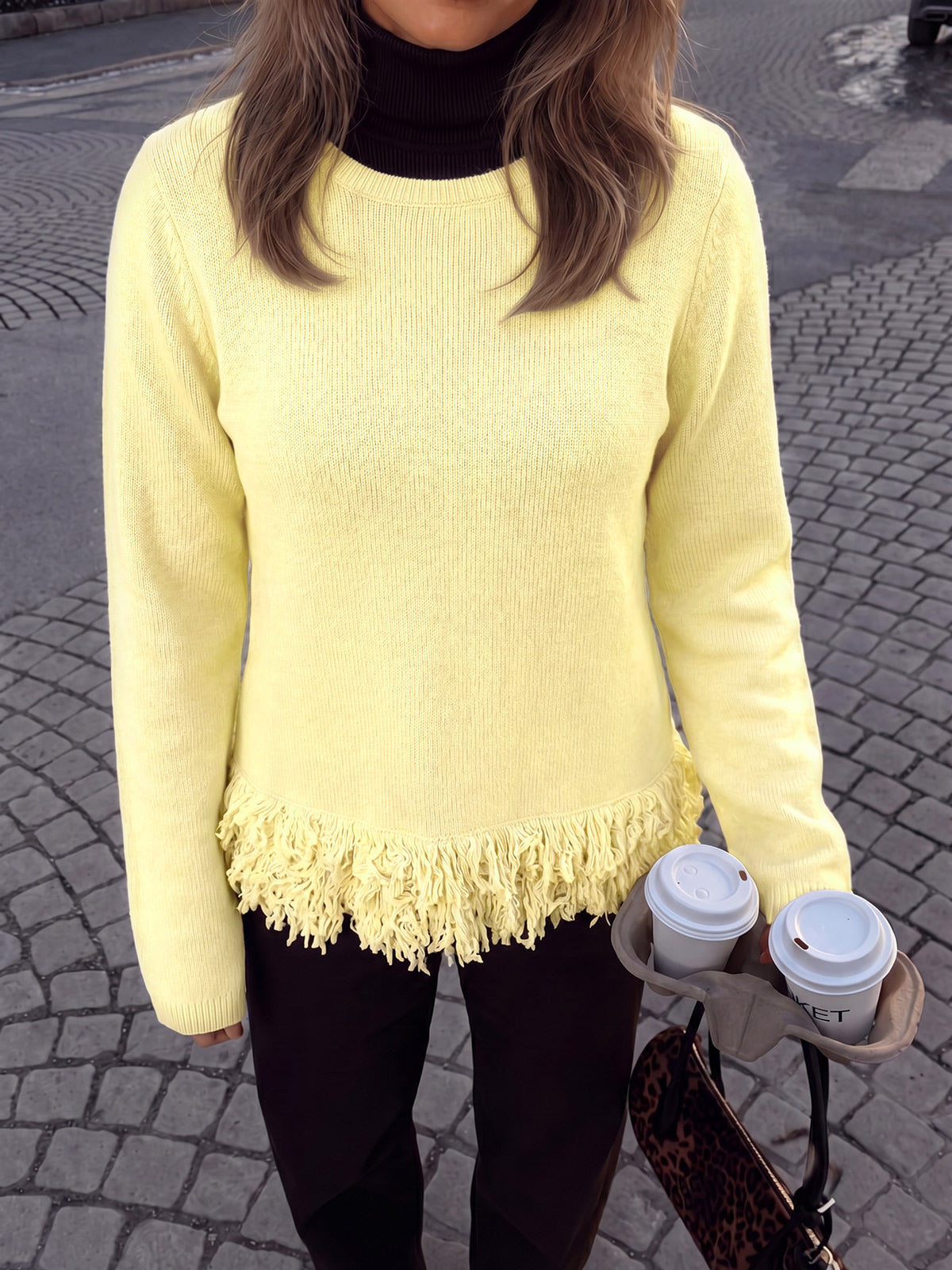 Saodimallsu Women Boho Fringe Knit Sweater