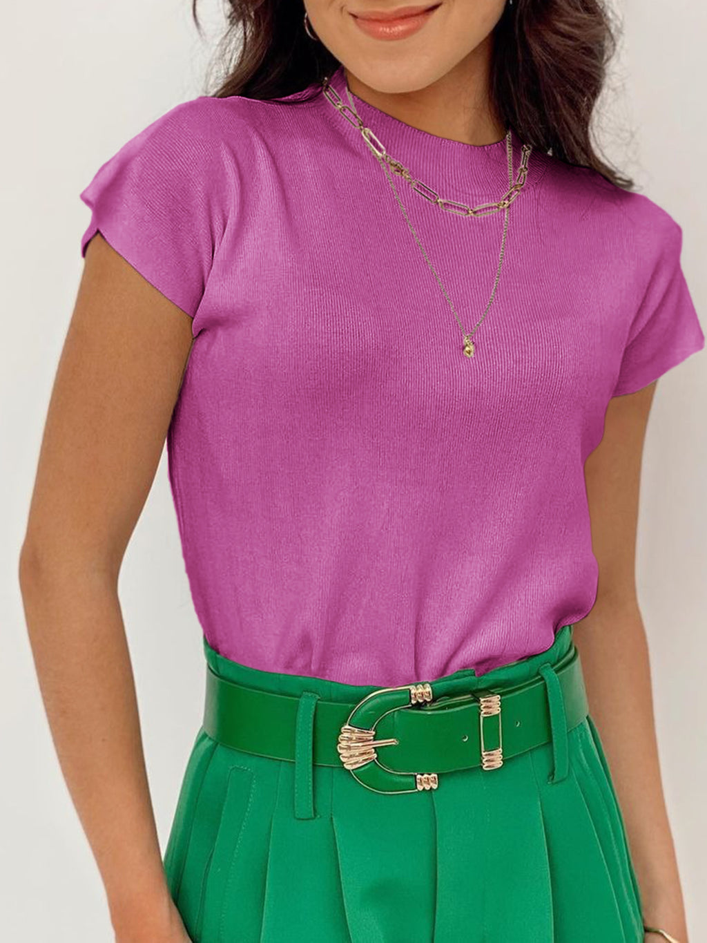 Saodimallsu Womens Mock Neck Short Sleeve Sweater