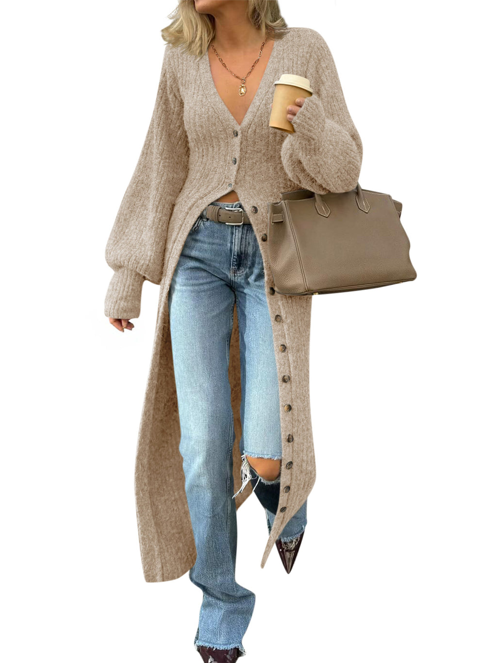 Saodimallsu Womens V Neck Cardigan Duster