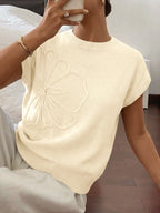 Saodimallsu Womens Short Sleeve Trendy Floral Pullover Sweaters