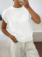 Saodimallsu Womens Short Sleeve Trendy Floral Pullover Sweaters